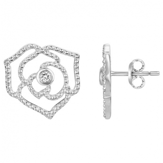 Boucles d’oreilles « rose perlée » argent 925/000 rhodié et diamant de la marque La Garçonne