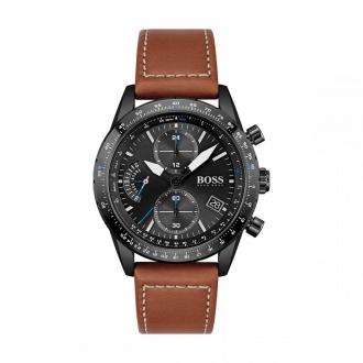 Montre homme boss acier bracelet cuir marron