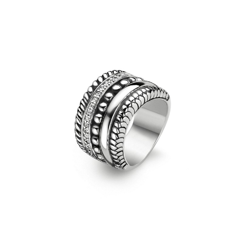 BAGUE EN ARGENT 925/000 RHODIE ET OXYDES DE ZIRCONUIM