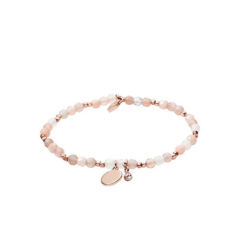bracelet Fossil femme acier doré rose et pières de lune