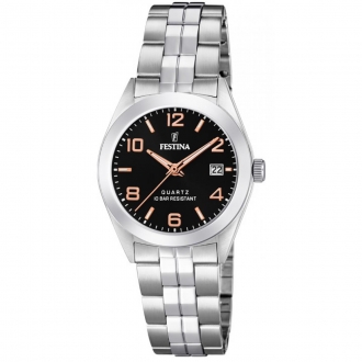 Montre femme Festina acier argenté cadran noir