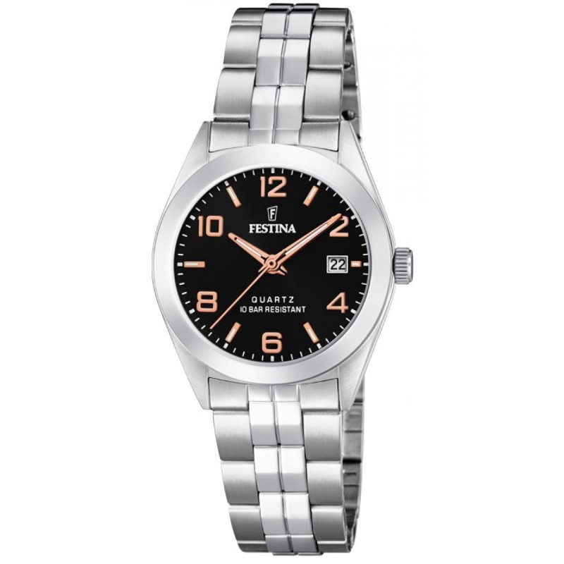 Montre femme Festina acier argenté cadran noir