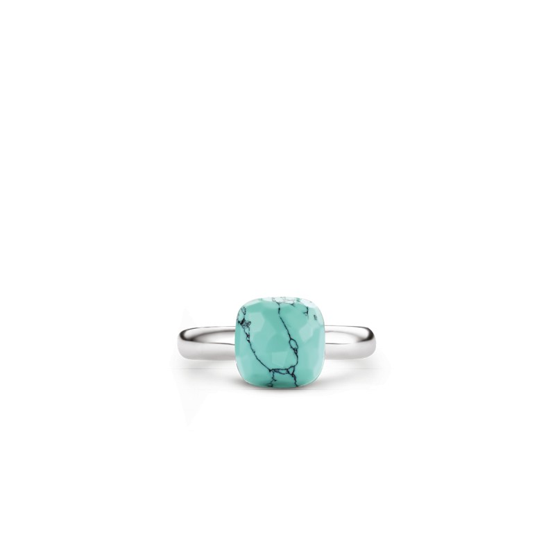 BAGUE EN ARGENT 925/000 RHODIE ET PIERRE TURQUOISE