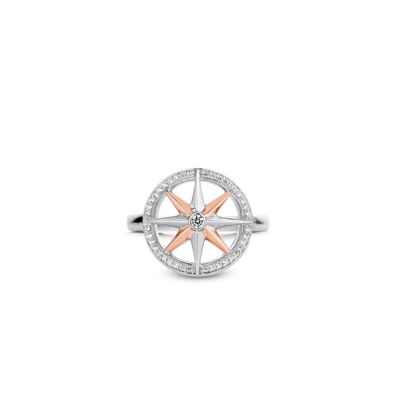 BAGUE MOTIF BOUSSOLE EN ARGENT 925/000 RHODIE ET OXYDES DE ZIRCONUIM