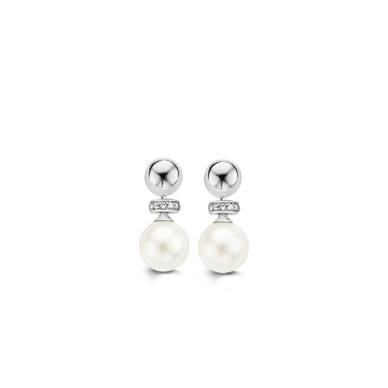 boucles d'oreilles argent, perle et oxydes de zirconium ti sento