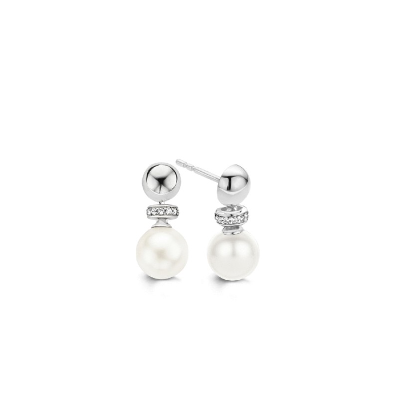 boucles d'oreilles argent, perle et oxydes de zirconium ti sento