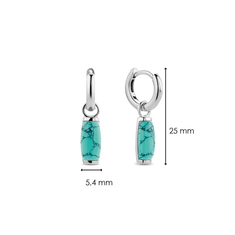 boucles d'oreilles créoles argent et perle turquoise