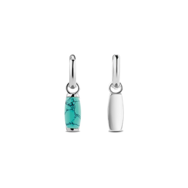 boucles d'oreilles créoles argent et perle turquoise