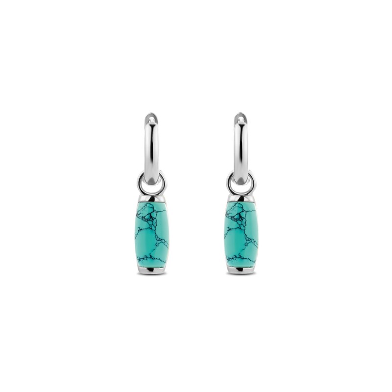 boucles d'oreilles créoles argent et perle turquoise