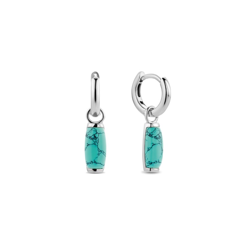 boucles d'oreilles créoles argent et perle turquoise