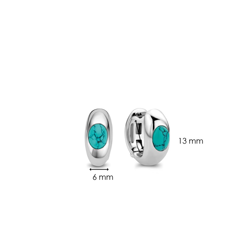 boucles d'oreilles créoles argent et perle turquoise