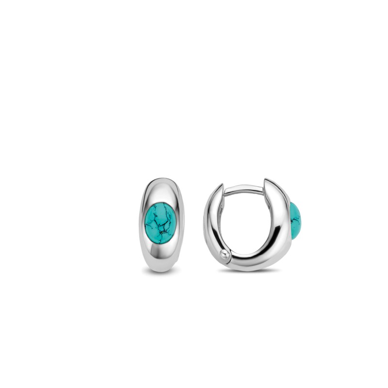 boucles d'oreilles créoles argent et perle turquoise