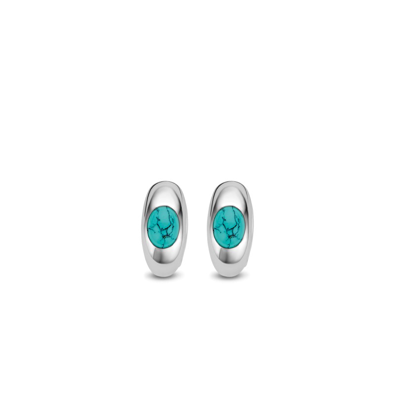 boucles d'oreilles créoles argent et perle turquoise