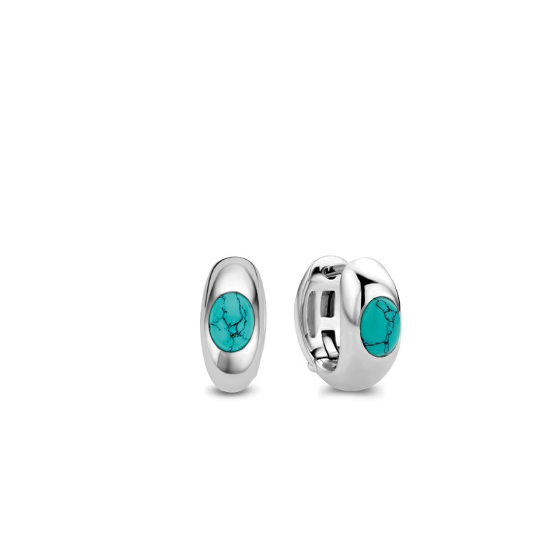 boucles d'oreilles créoles argent et perle turquoise