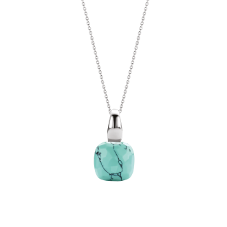 collier en argent et motif carré turquoise