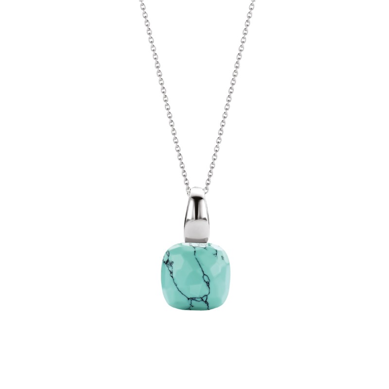 collier en argent et motif carré turquoise