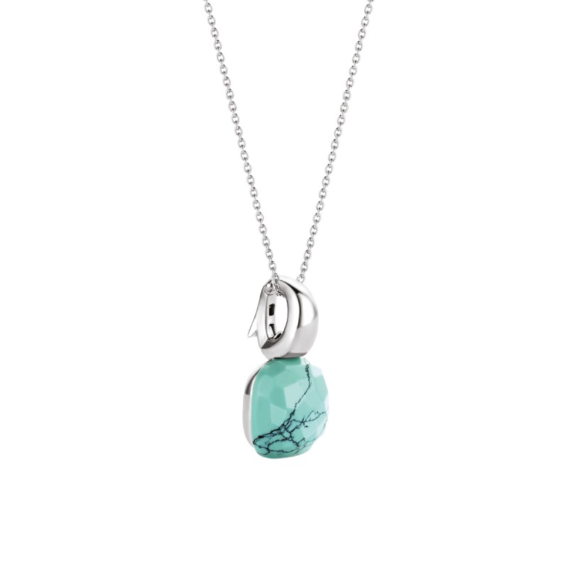 collier en argent et motif carré turquoise