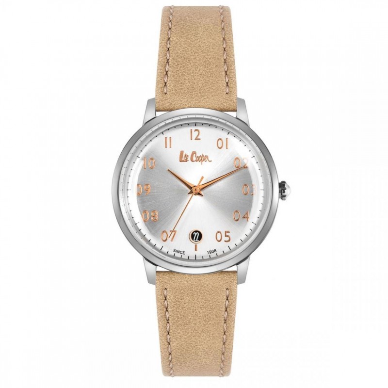 Montre femme Lee Cooper acier bracelet cuir beige