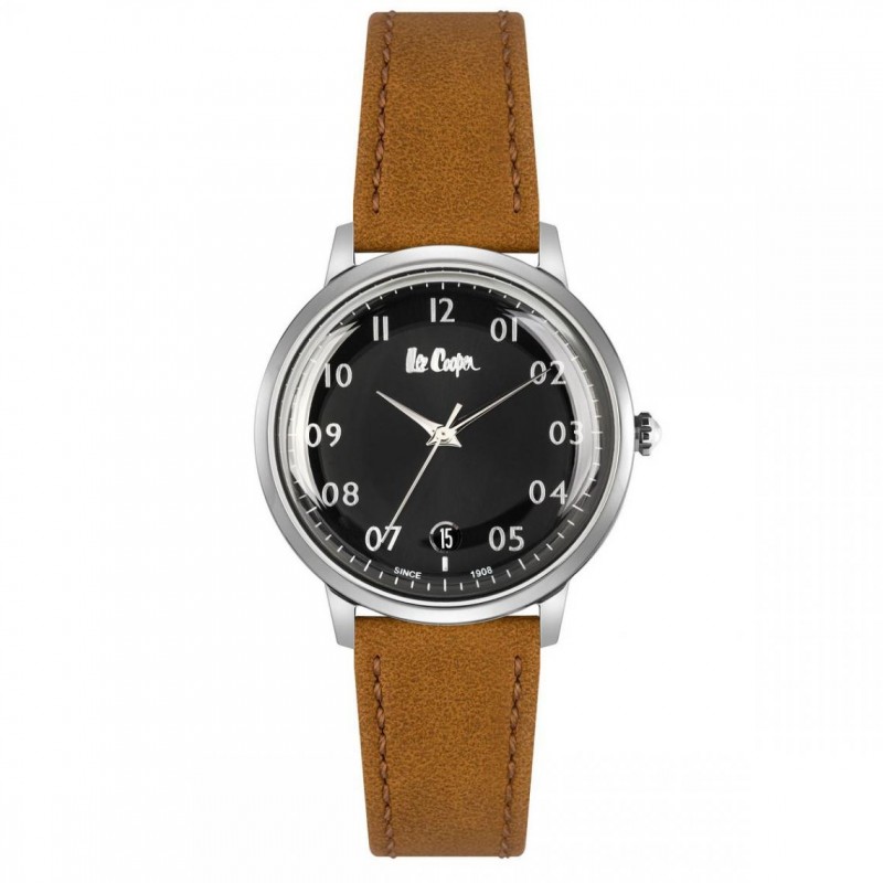 Montre femme Lee Cooper acier bracelet cuir marron