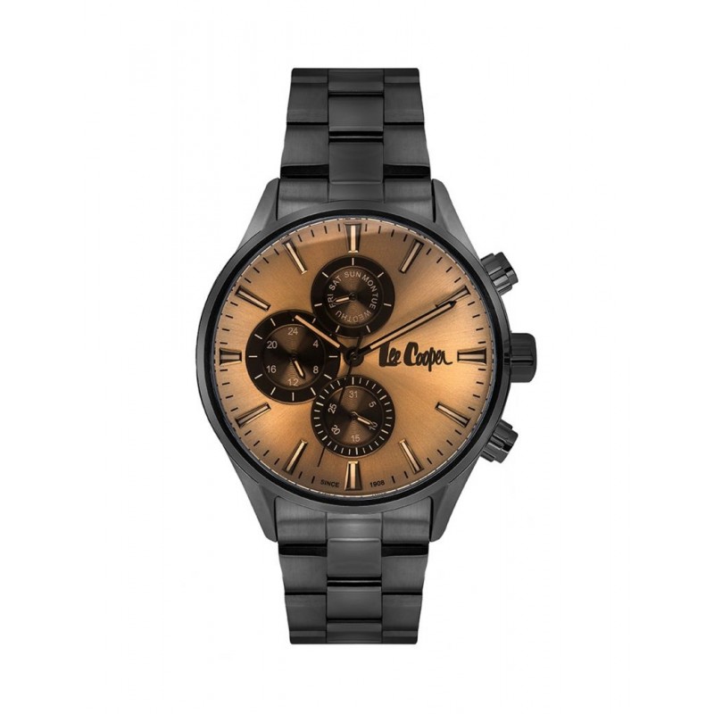 Montre Lee Cooper homme acier noir et cadran marron