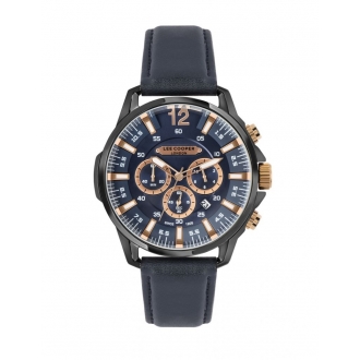 Montre Lee Cooper homme acier noir bracelet cuir bleu 