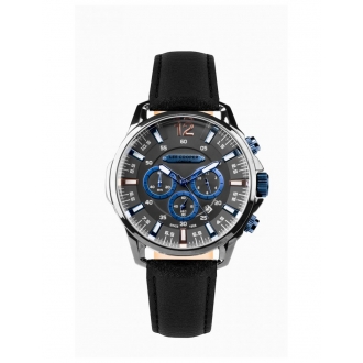 Montre Lee Cooper homme acier argenté bracelet cuir noir 