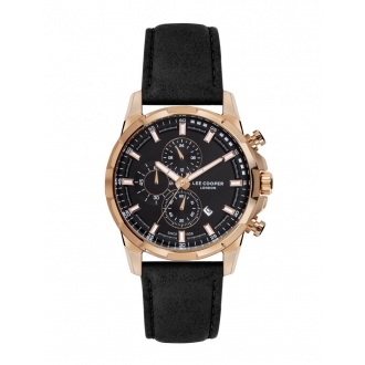 Montre Lee Cooper homme acier doré bracelet cuir noir  