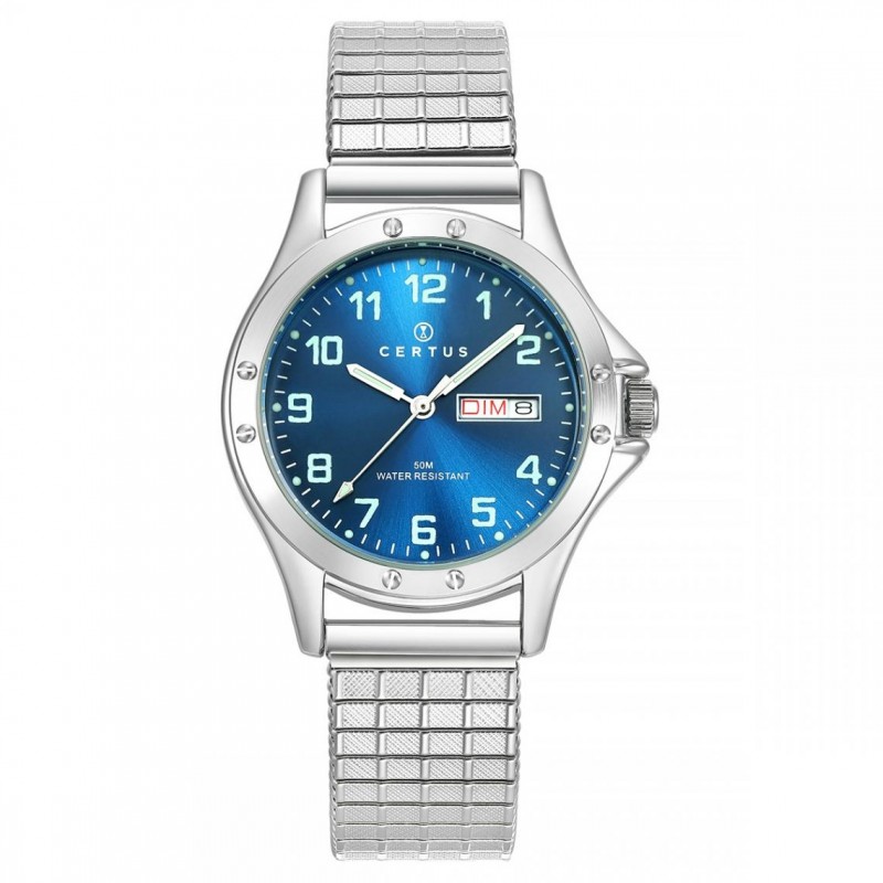 Montre homme Certus bracelet argenté cadran bleu