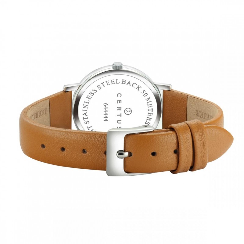 montre femme Certus acier argenté bracelet cuir marron