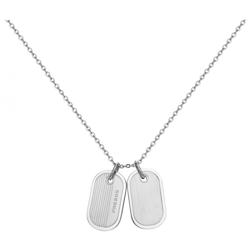 Collier Phebus acier plaque couleur argent 