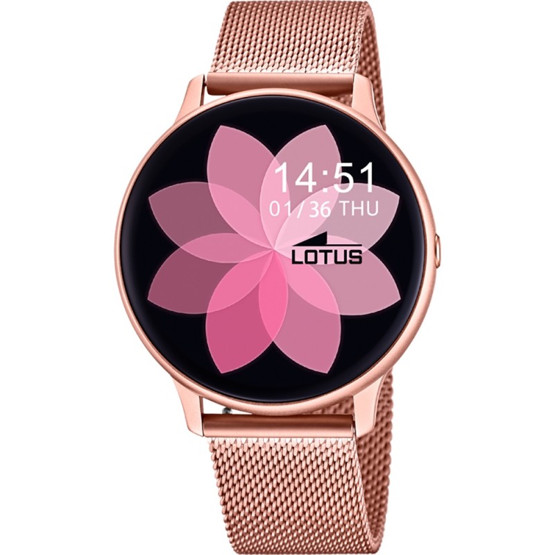 Montre Lotus connectée acier doré rose