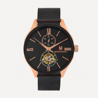 Montre montignac automatique dorée rose et noire 