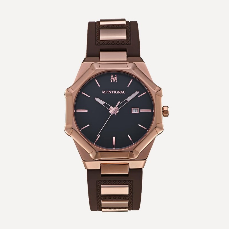 Montre montignac dorée marron et dorée rose