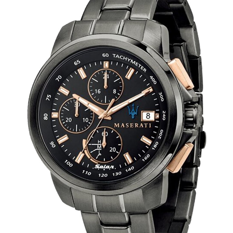 MONTRE MASERATI SUCCESSO SOLAR ACIER ANTHRACITE ET NOIR