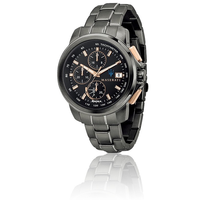 MONTRE MASERATI SUCCESSO SOLAR ACIER ANTHRACITE ET NOIR