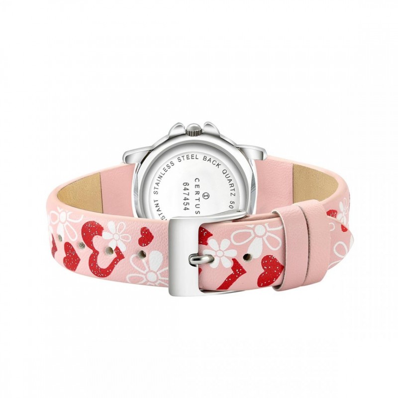 Montre analogique Certus Junior coeurs bracelet cuir rose