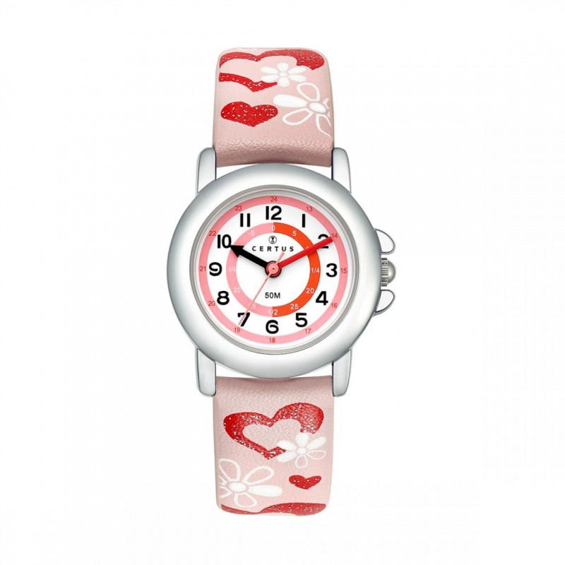 Montre analogique Certus Junior coeurs bracelet cuir rose