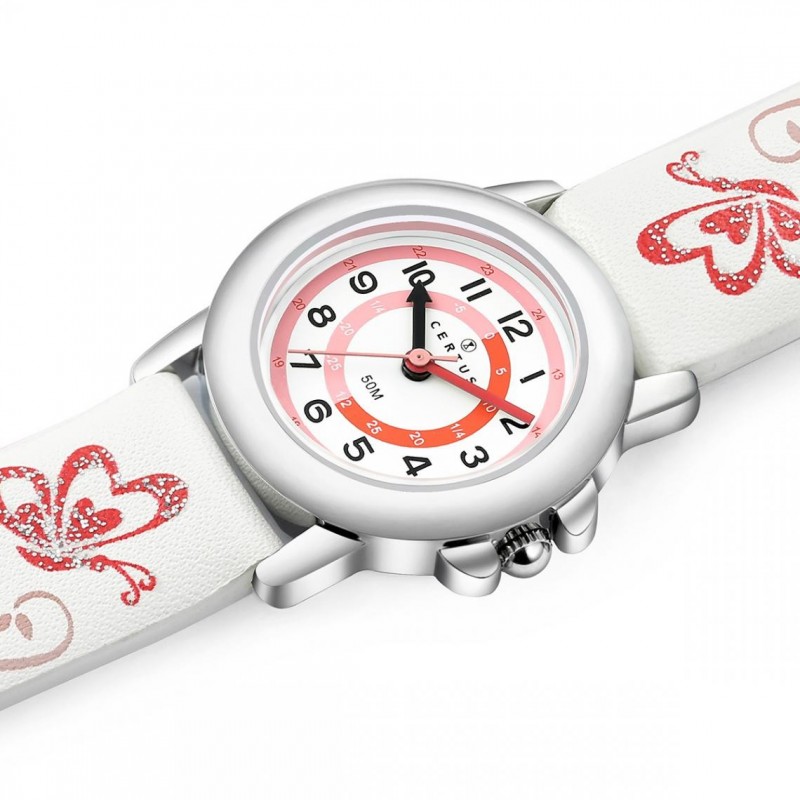 Montre analogique Certus Junior papillons bracelet cuir blanc