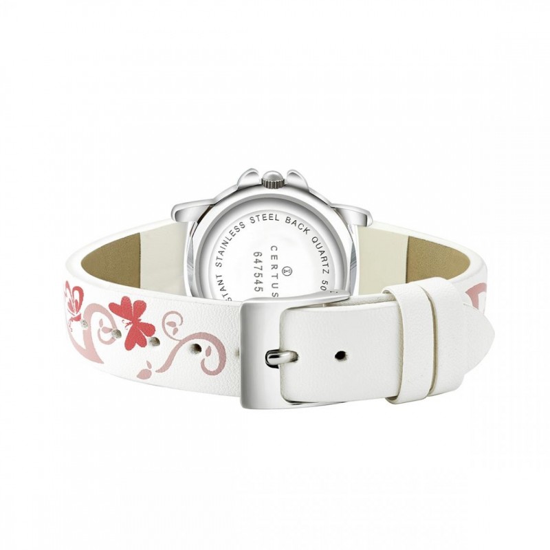 Montre analogique Certus Junior papillons bracelet cuir blanc