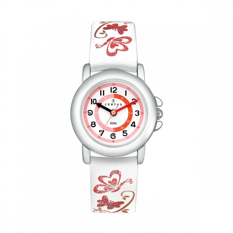 Montre analogique Certus Junior papillons bracelet cuir blanc