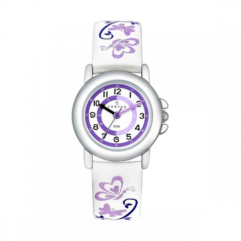Montre analogique Certus Junior papillons bracelet cuir blanc