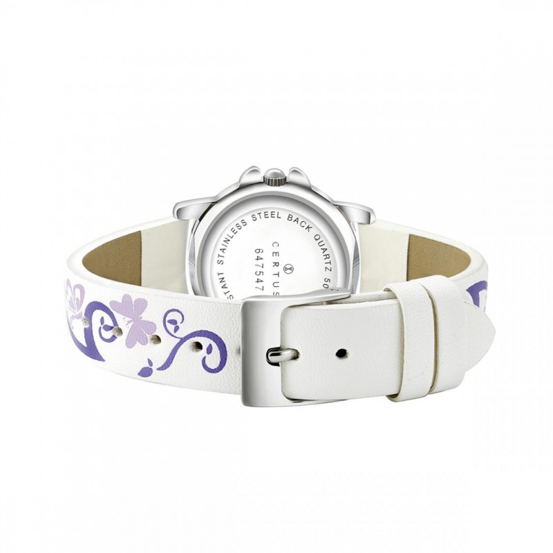Montre analogique Certus Junior papillons bracelet cuir blanc