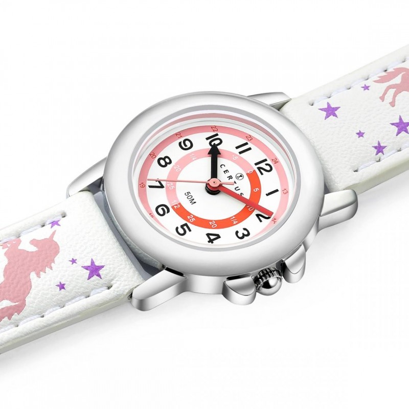 Montre analogique Certus Junior licornes bracelet cuir blanc