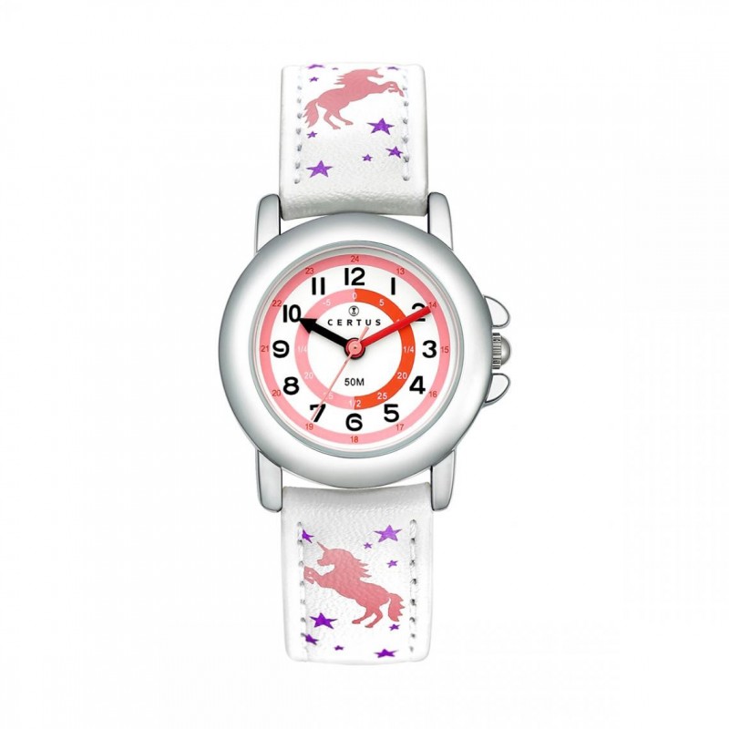 Montre analogique Certus Junior licornes bracelet cuir blanc