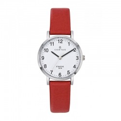 montre femme Certus acier argenté bracelet cuir rouge