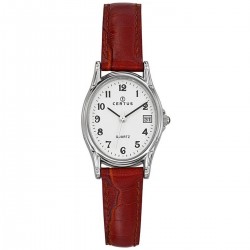 MONTRE FEMME CERTUS ACIER ARGENTÉ BRACELET CUIR ROUGE