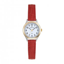 MONTRE FEMME CERTUS ACIER BICOLORE BRACELET CUIR ROUGE