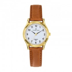 MONTRE FEMME CERTUS ACIER DORÉ BRACELET CUIR MARRON