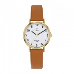 MONTRE FEMME CERTUS ACIER DORÉ BRACELET CUIR MARRON