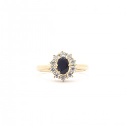 Bague solitaire accompagné Saphir et or jaune 375/000